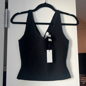 Babaton Black V-Neck Sweater - ribbed material - size s